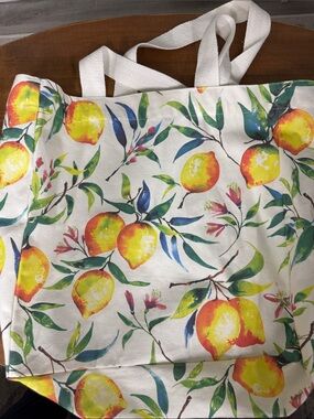 Canvas Lemon Print Tote Bag - White